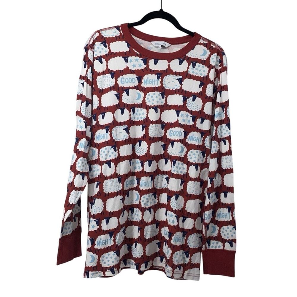 The Company Store Mens Large Sheep Print Organic Cotton Pajama Top Only Red